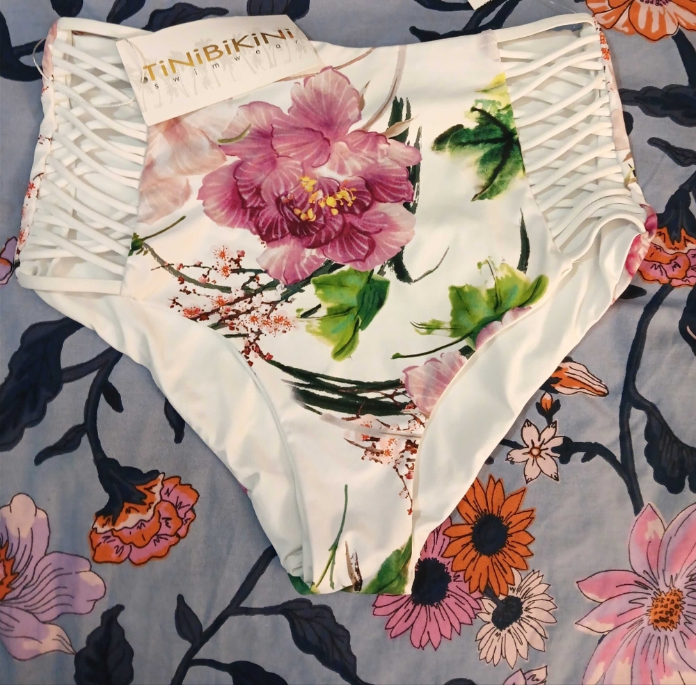 TiniBikini Floral Lattice High-Waisted Bottom, NWTs